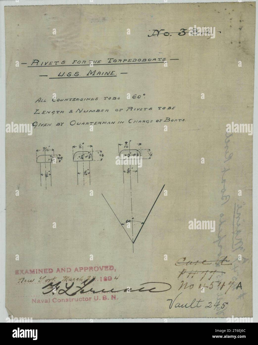 USS Maine (ACR-1)- rivets pour les Torpedo Boats, feuille 2 Banque D'Images