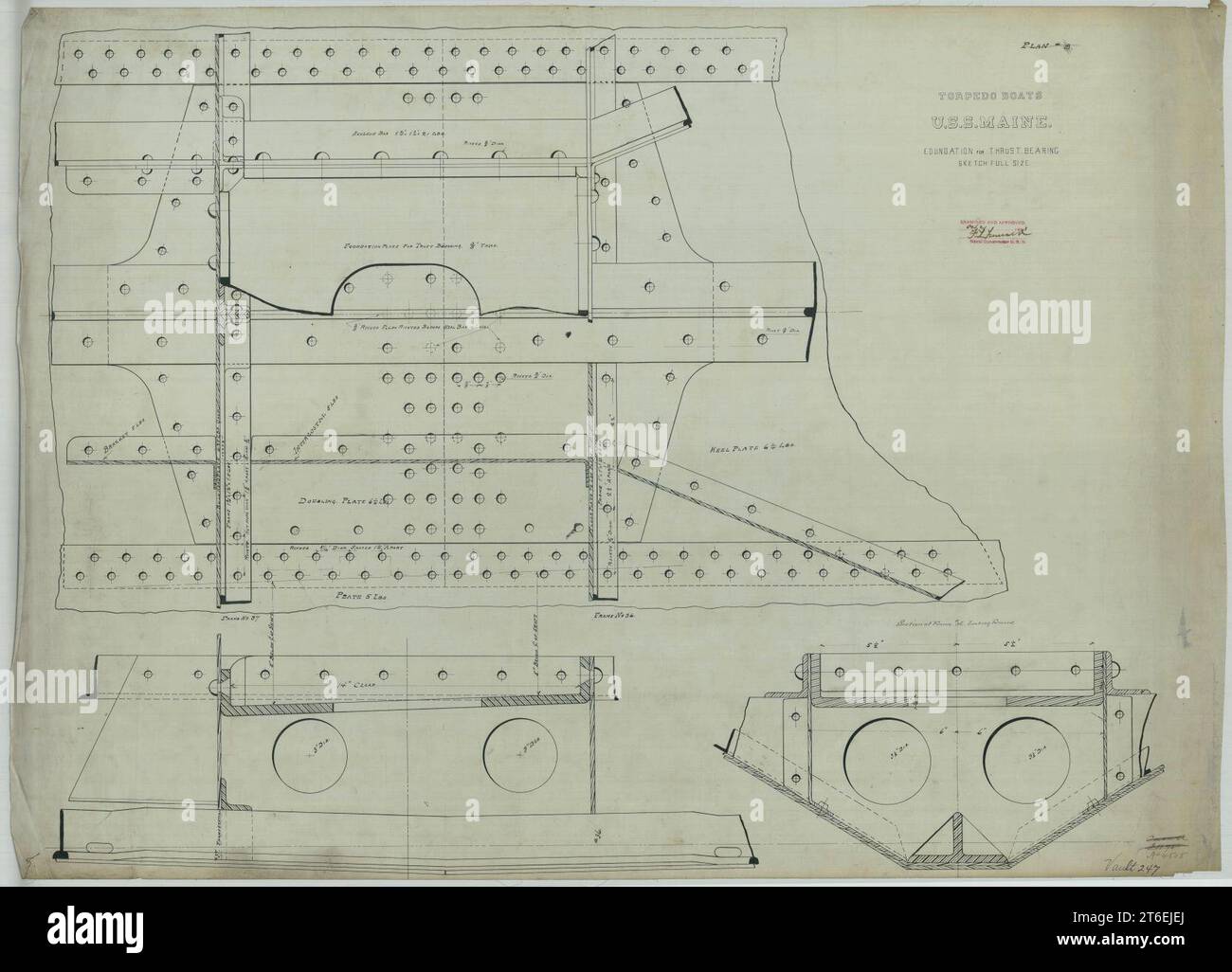 USS Maine (ACR-1)- Torpedo Boats Foundation pour palier de butée Banque D'Images