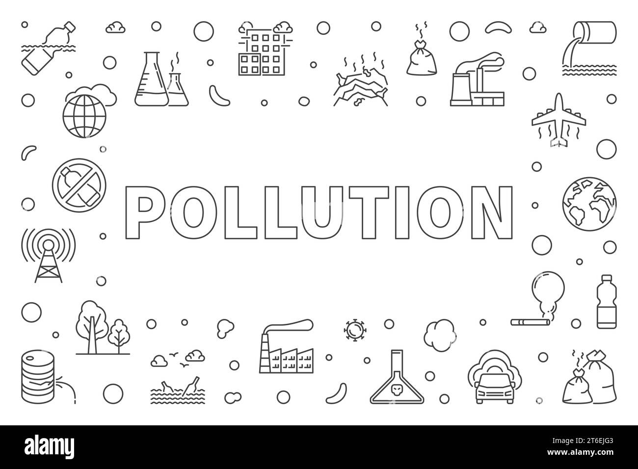 Contour du concept de pollution bannière minimale horizontale - illustration de l'écologie vectorielle et des problèmes environnementaux Illustration de Vecteur