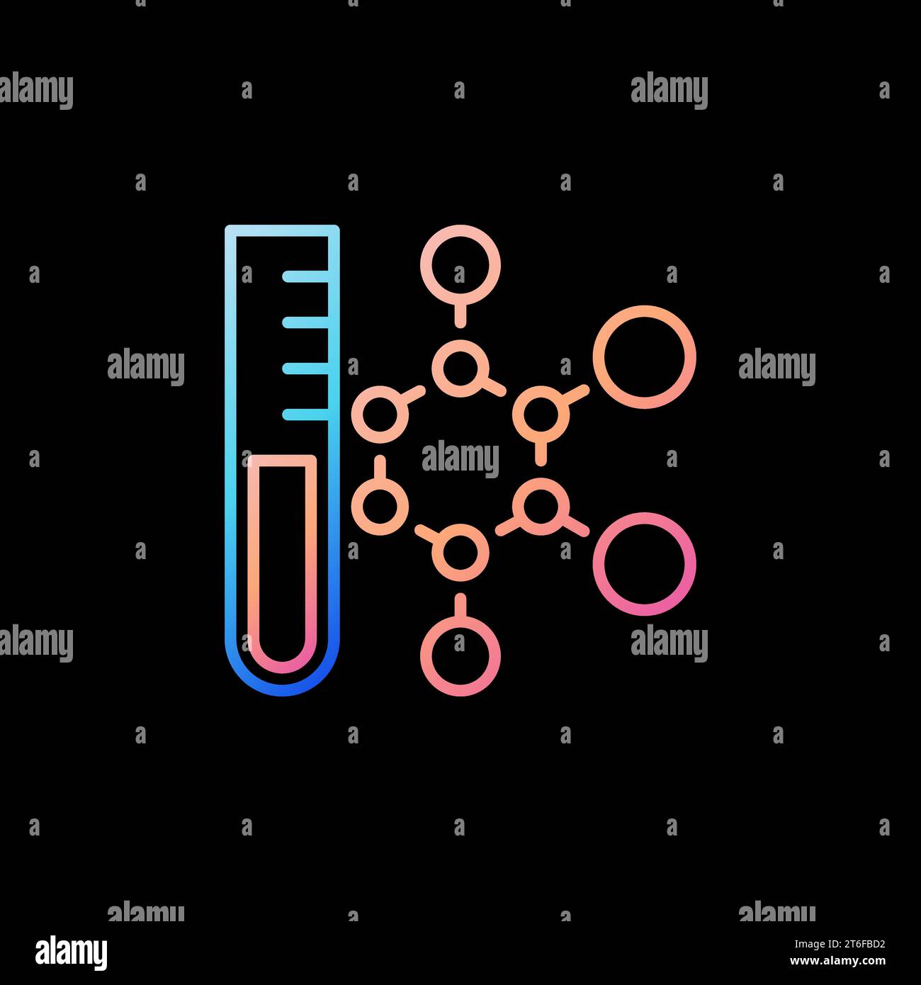 Formule chimique avec vecteur de tube à essai Chemistry concept line icône colorée sur fond sombre Illustration de Vecteur