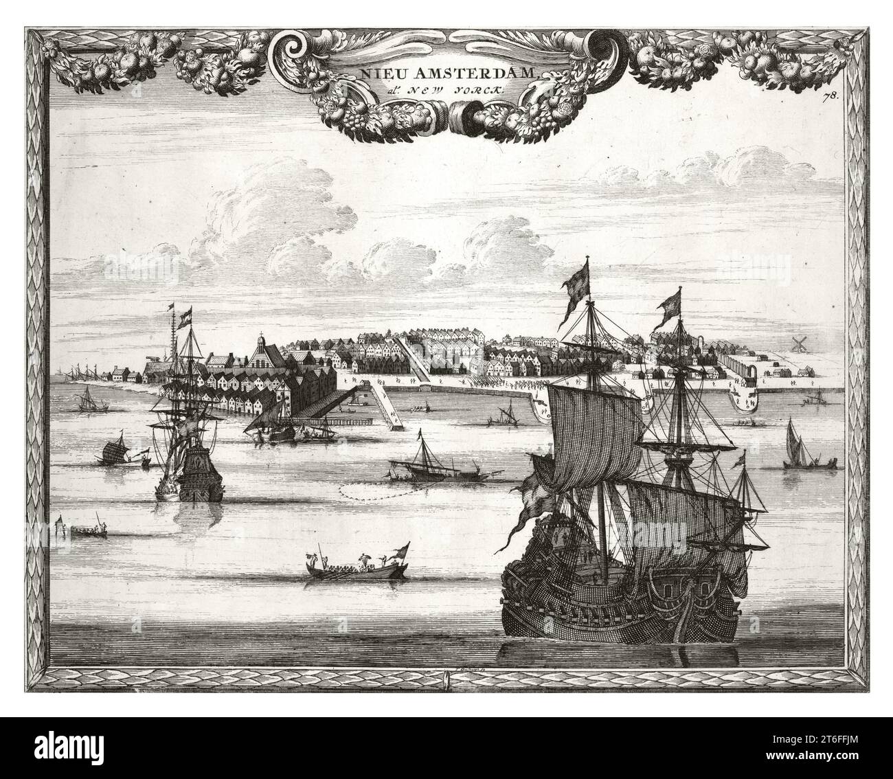 Vue ancienne de New Amsterdam (New York). Par auteur non identifié, publ. ca 1700 Banque D'Images