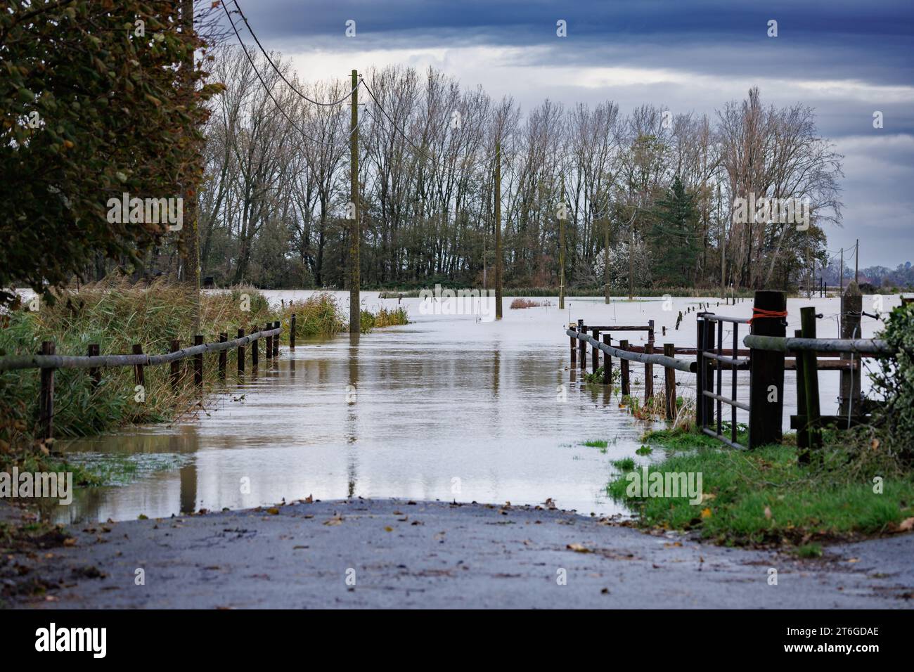 LO Reninge, Belgique. 10 novembre 2023. L'illustration montre le site des inondations à Lo-Reninge, après des jours de fortes pluies dans la province de Flandre Occidentale, vendredi 10 novembre 2023. BELGA PHOTO KURT DESPLENTER crédit : Belga News Agency/Alamy Live News Banque D'Images