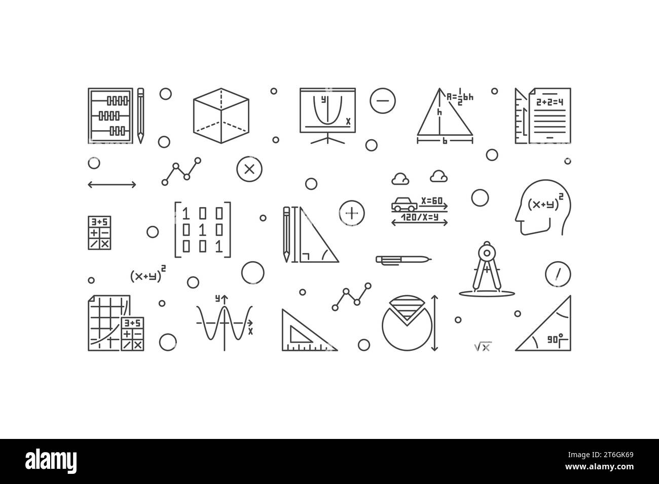 Bannière horizontale de contour de vecteur d'éducation de mathématiques - illustration minimale de ligne de concept de mathématiques Illustration de Vecteur