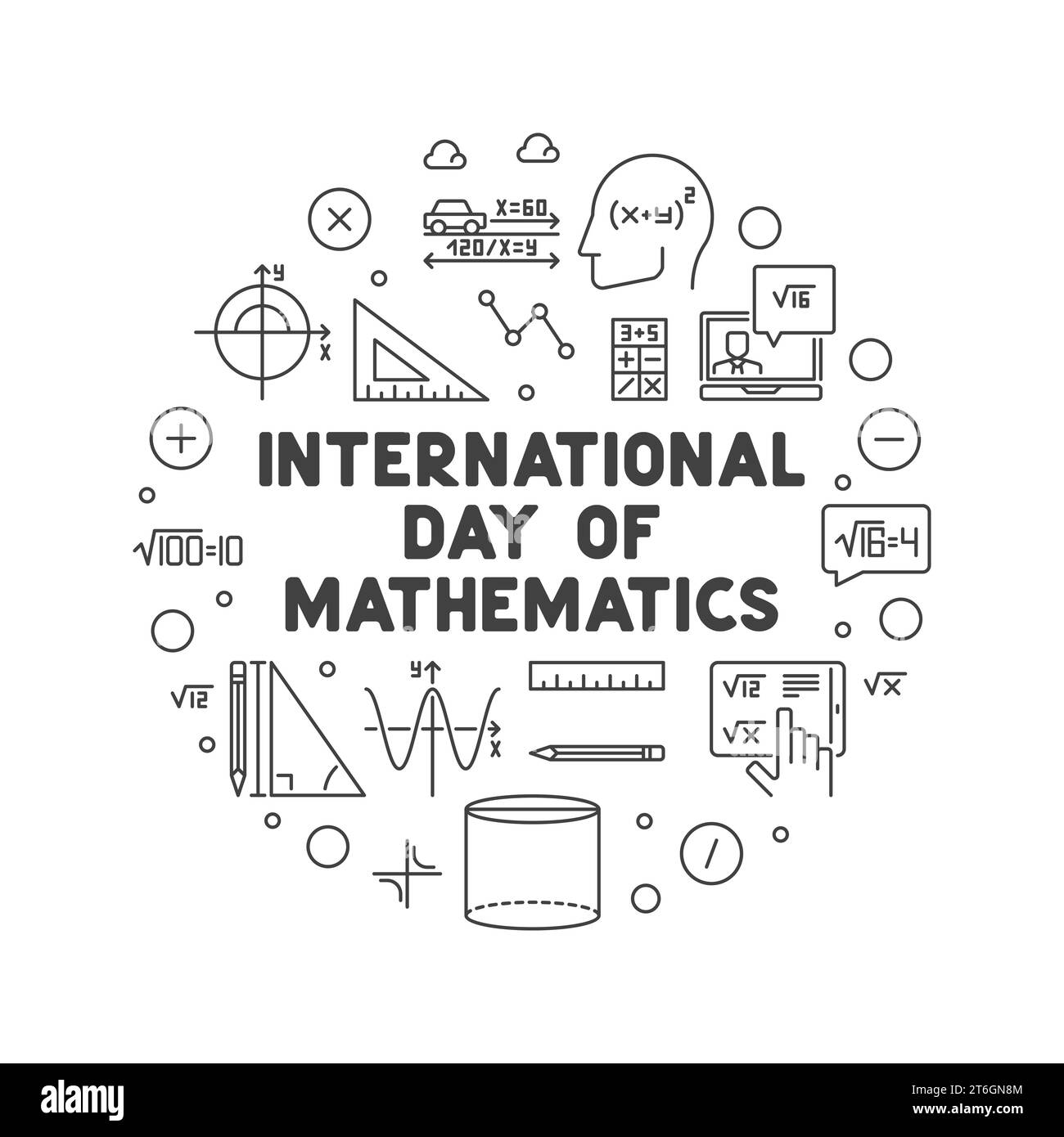 Journée internationale des mathématiques vecteur contour bannière circulaire - IDM Mars 14 concept illustration ronde Illustration de Vecteur