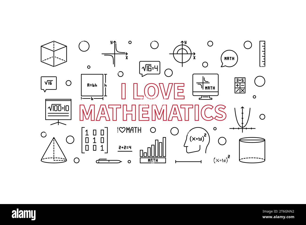 I Love Mathematics vecteur mince bannière horizontale - illustration de concept mathématique Illustration de Vecteur
