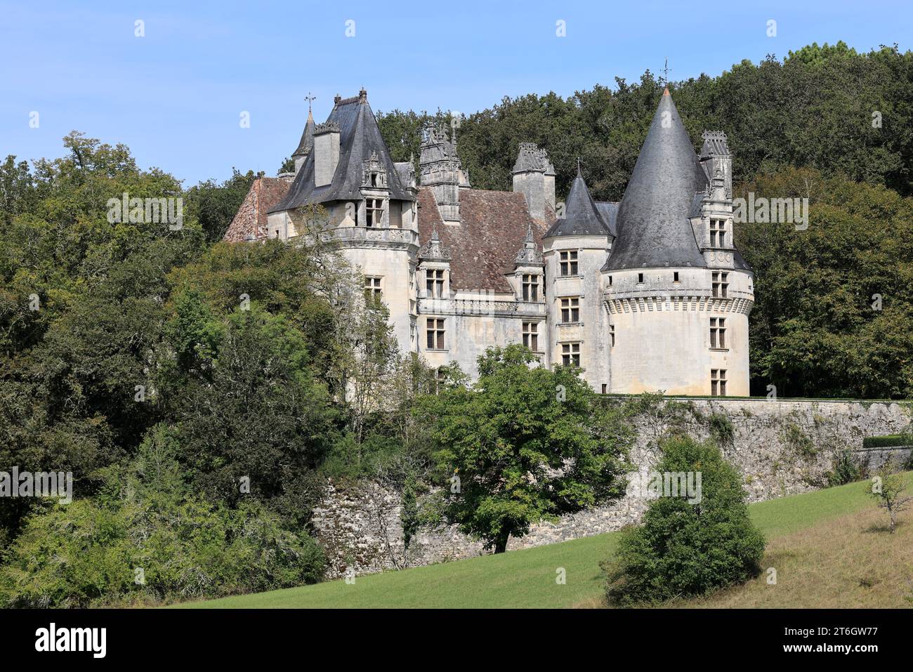 Château de Puyguilhem. Dans la campagne Périgord Vert, le Château de Puyguilhem, construit au 16e siècle, a un style Renaissance proche de celui du Th Banque D'Images