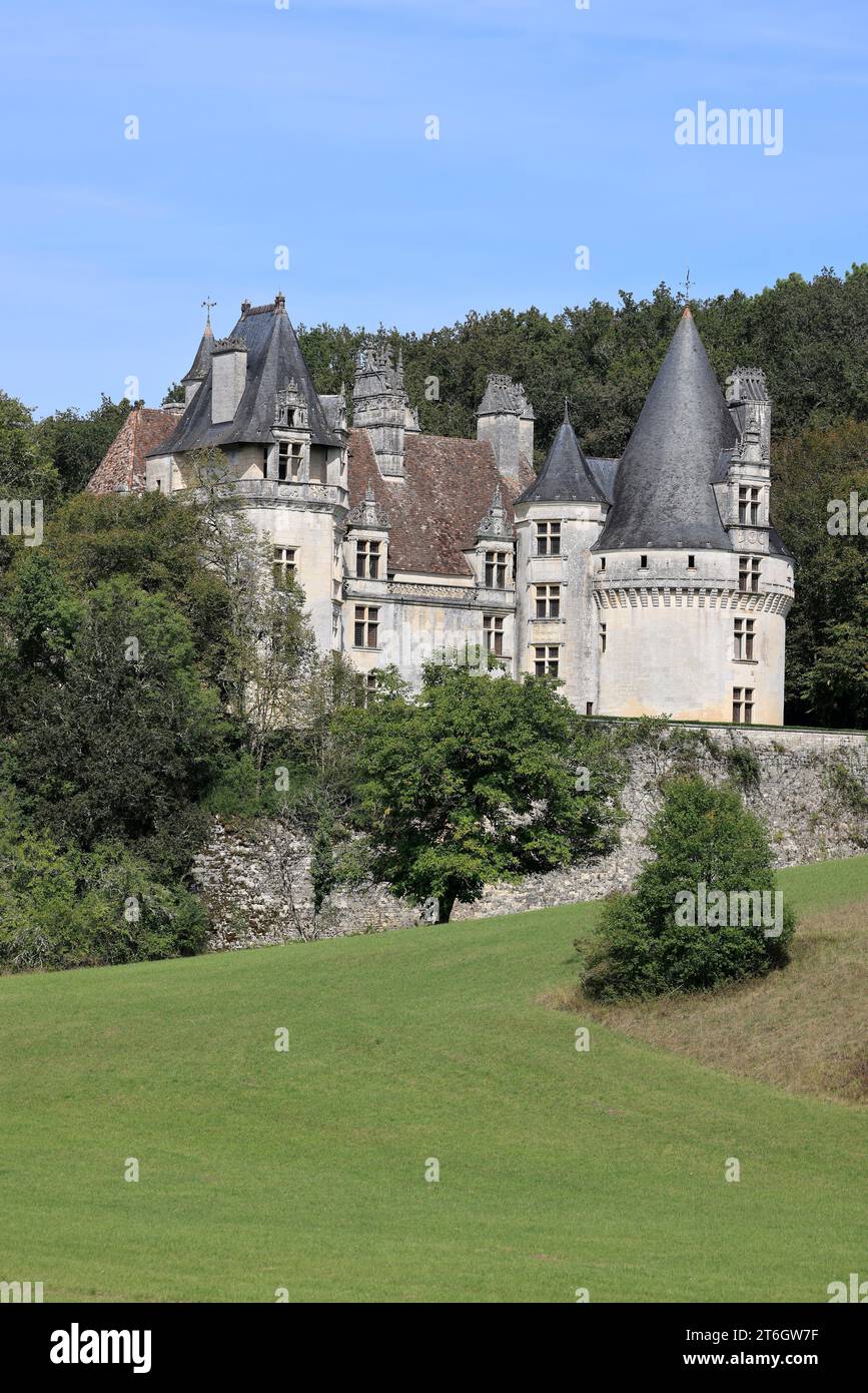 Château de Puyguilhem. Dans la campagne Périgord Vert, le Château de Puyguilhem, construit au 16e siècle, a un style Renaissance proche de celui du Th Banque D'Images Château de Puyguilhem. Dans la campagne Périgord Vert, le Château de Puyguilhem, construit au 16e siècle, a un style Renaissance proche de celui du Th Banque D'Images