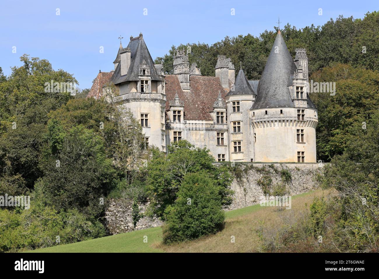 Château de Puyguilhem. Dans la campagne Périgord Vert, le Château de Puyguilhem, construit au 16e siècle, a un style Renaissance proche de celui du Th Banque D'Images