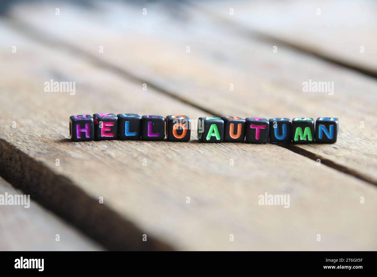 Bonjour automne. L'inscription sur les cubes. Copier l'espace Banque D'Images