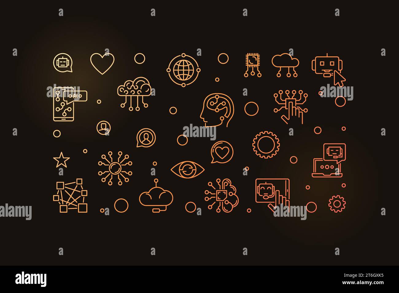 Réseau neural et concept de technologie ai ligne mince bannière horizontale colorée - vecteur Tech illustration linéaire sur fond sombre Illustration de Vecteur