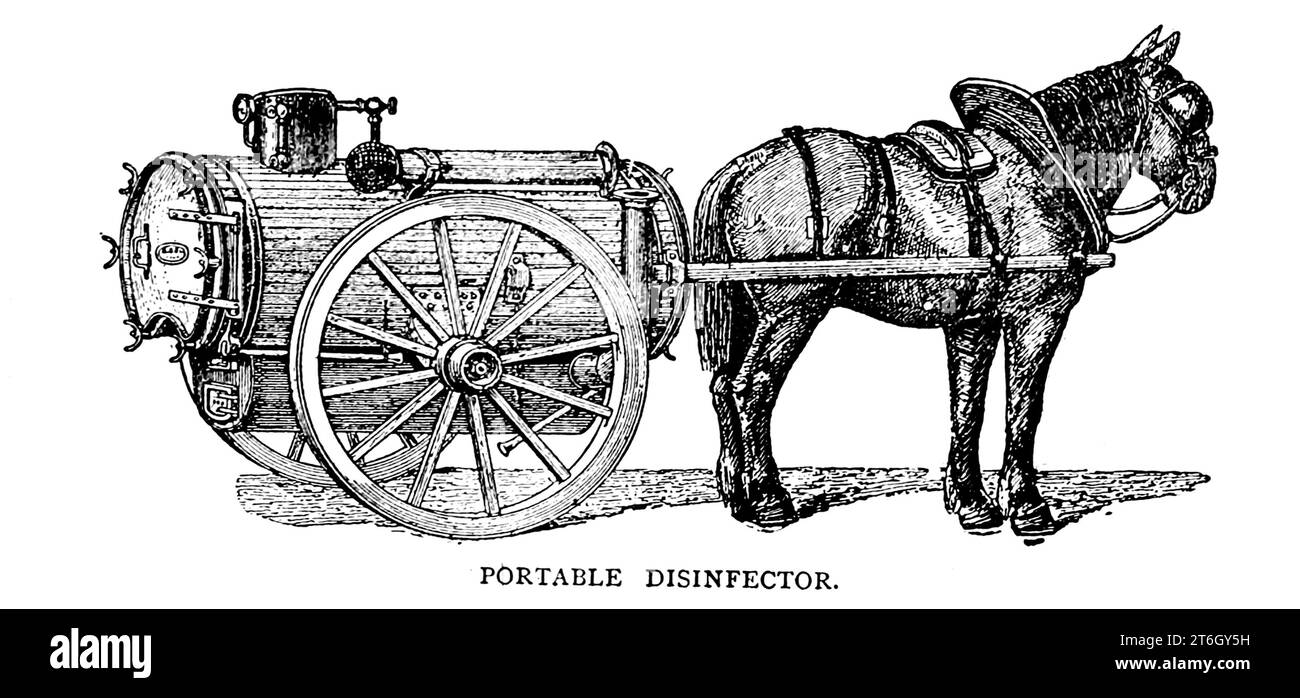 Chariot tiré par des chevaux avec un désinfecteur portable extrait de l'article du magazine Engineering CONSACRÉ AU PROGRÈS INDUSTRIEL Volume XII octobre 1896 à mars 1897 The Engineering Magazine Co Banque D'Images
