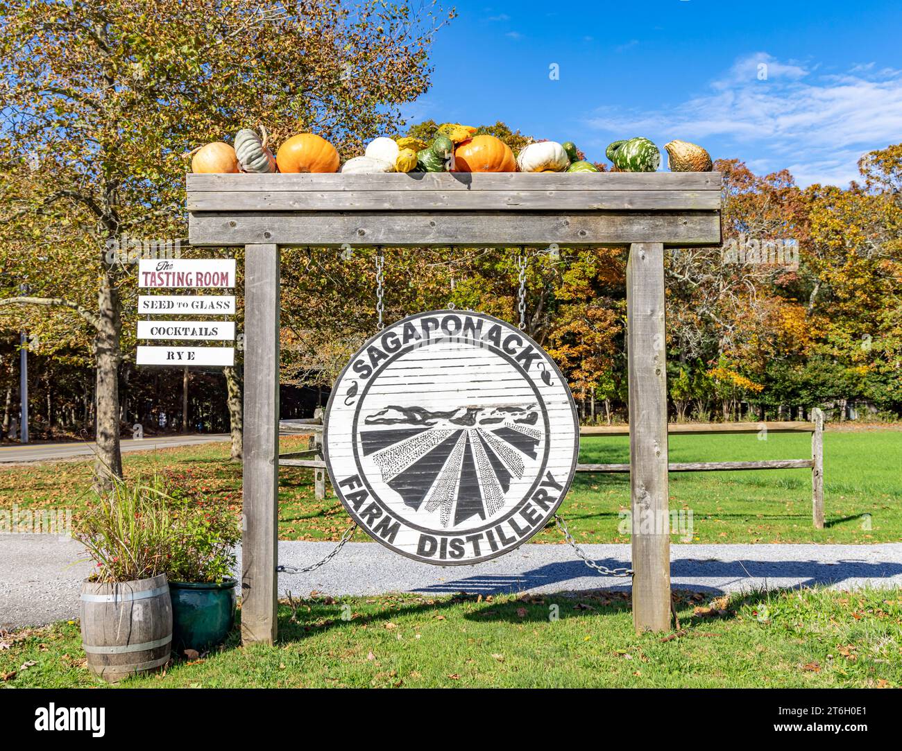 panneau pour la distillerie de la ferme sagaponack Banque D'Images