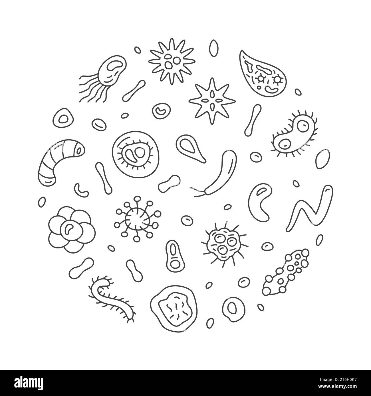 Bacteria concept Science bannière ronde avec des signes de ligne microbes - illustration vectorielle Illustration de Vecteur