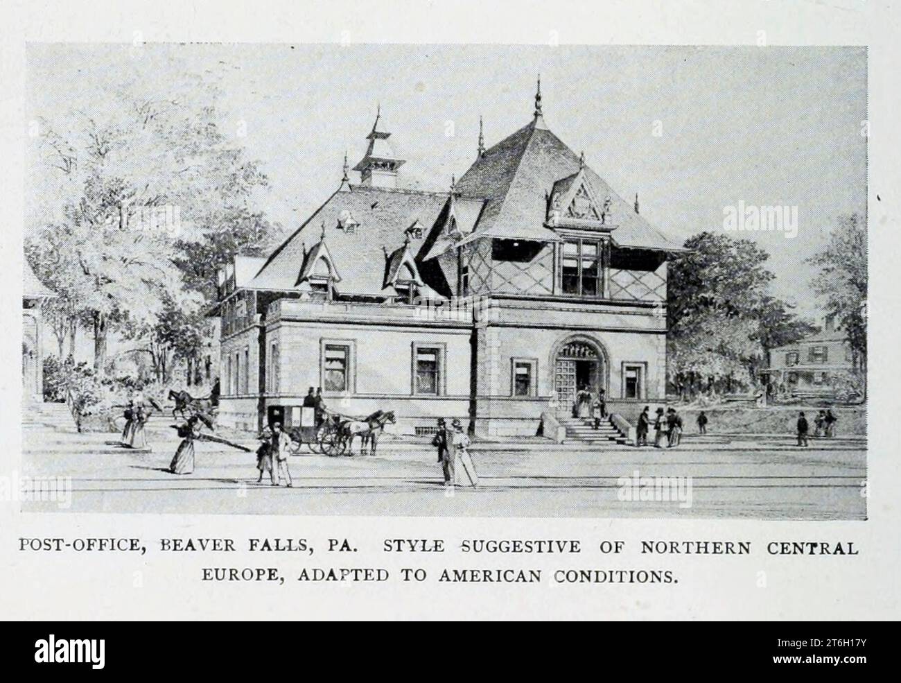 BUREAU DE POSTE, BEAVER FALLS, PENNSYLVANIE. STYLE ÉVOCATEUR DU NORD DE L'EUROPE CENTRALE, ADAPTÉ AUX CONDITIONS AMÉRICAINES. Extrait de l'article L'ARCHITECTURE DE NOS BÂTIMENTS GOUVERNEMENTAUX par William Martin Aiken. Extrait du magazine Engineering CONSACRÉ AU PROGRÈS INDUSTRIEL Volume XII octobre 1896 à mars 1897 The Engineering Magazine Co Banque D'Images