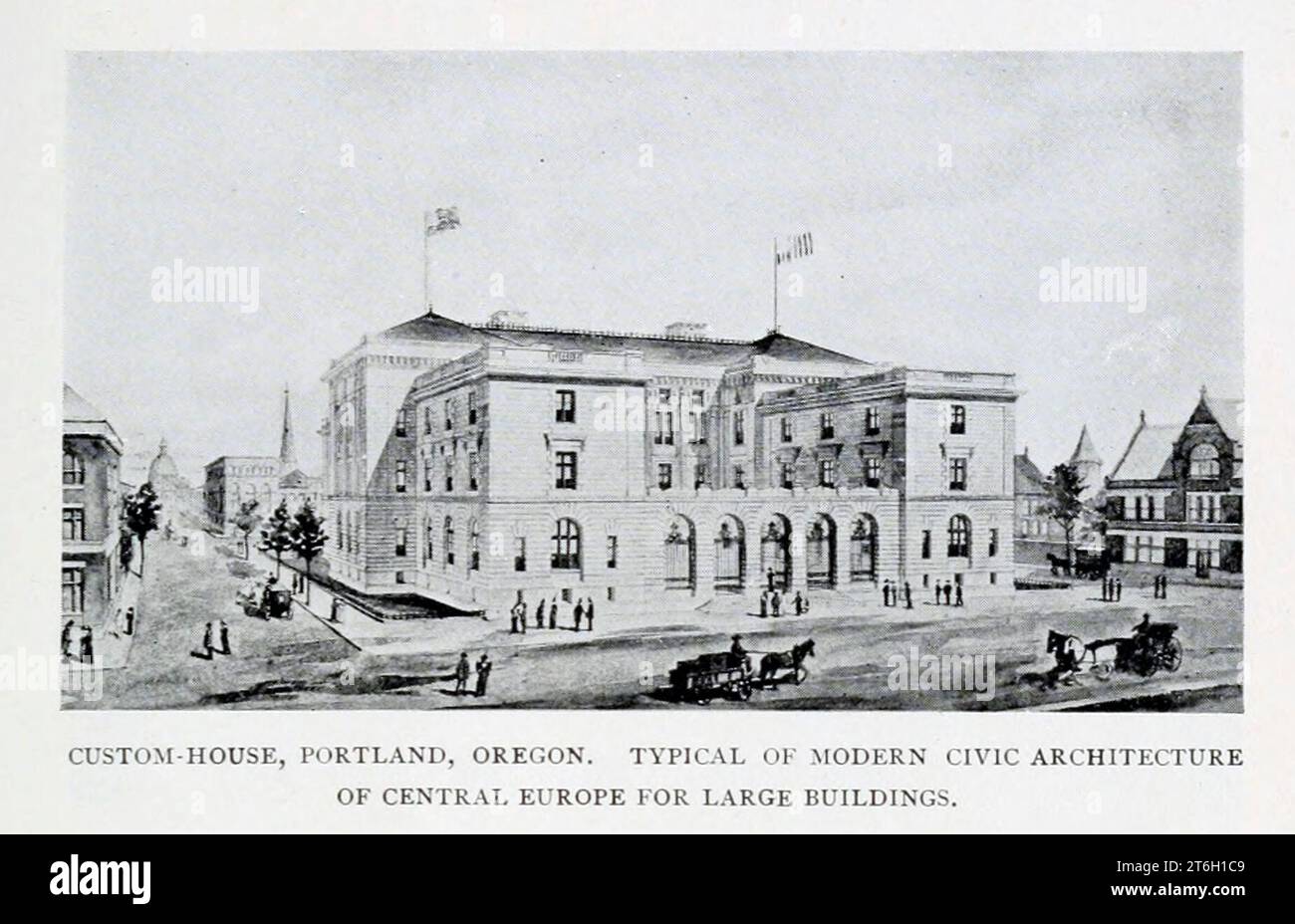 CUSTOM-HOUSE, PORTLAND, OREGON. TYPIQUE DE L'ARCHITECTURE CIVIQUE MODERNE DE L'EUROPE CENTRALE POUR LES GRANDS BÂTIMENTS. Extrait de l'article L'ARCHITECTURE DE NOS BÂTIMENTS GOUVERNEMENTAUX par William Martin Aiken. Extrait du magazine Engineering CONSACRÉ AU PROGRÈS INDUSTRIEL Volume XII octobre 1896 à mars 1897 The Engineering Magazine Co Banque D'Images