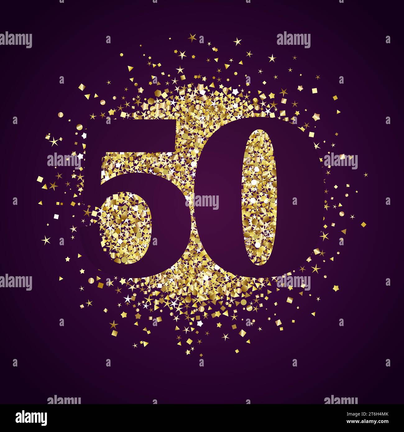 Numéro créatif 50. Étiquette de prix. concept d'icône du 50e anniversaire. Jusqu'à 50 % de réduction sur les soldes. Design doré brillant avec éléments scintillants. Signe isolé Illustration de Vecteur