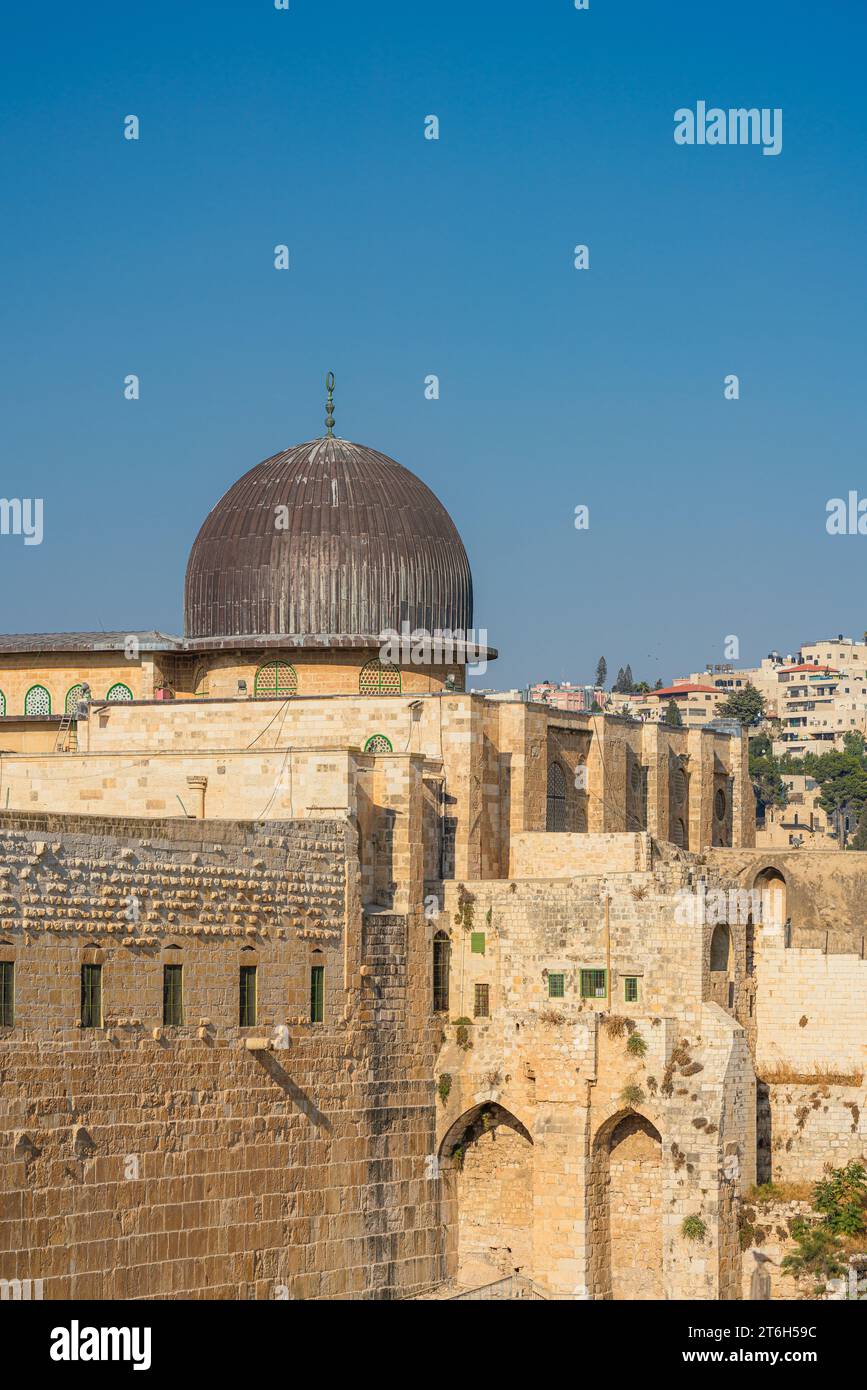 Vue de la mosquée historique Al-Aqsa à al-haram al-Sharif, vieille ville de Jérusalem Banque D'Images