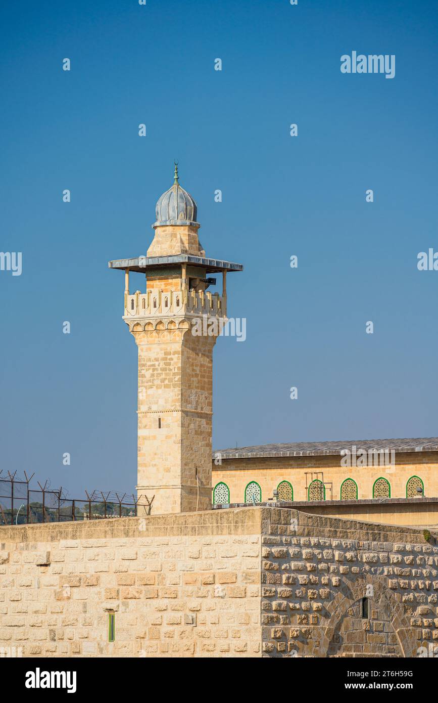 Vue verticale de la mosquée historique Al-Aqsa à al-haram al-Sharif, vieille ville de Jérusalem Banque D'Images
