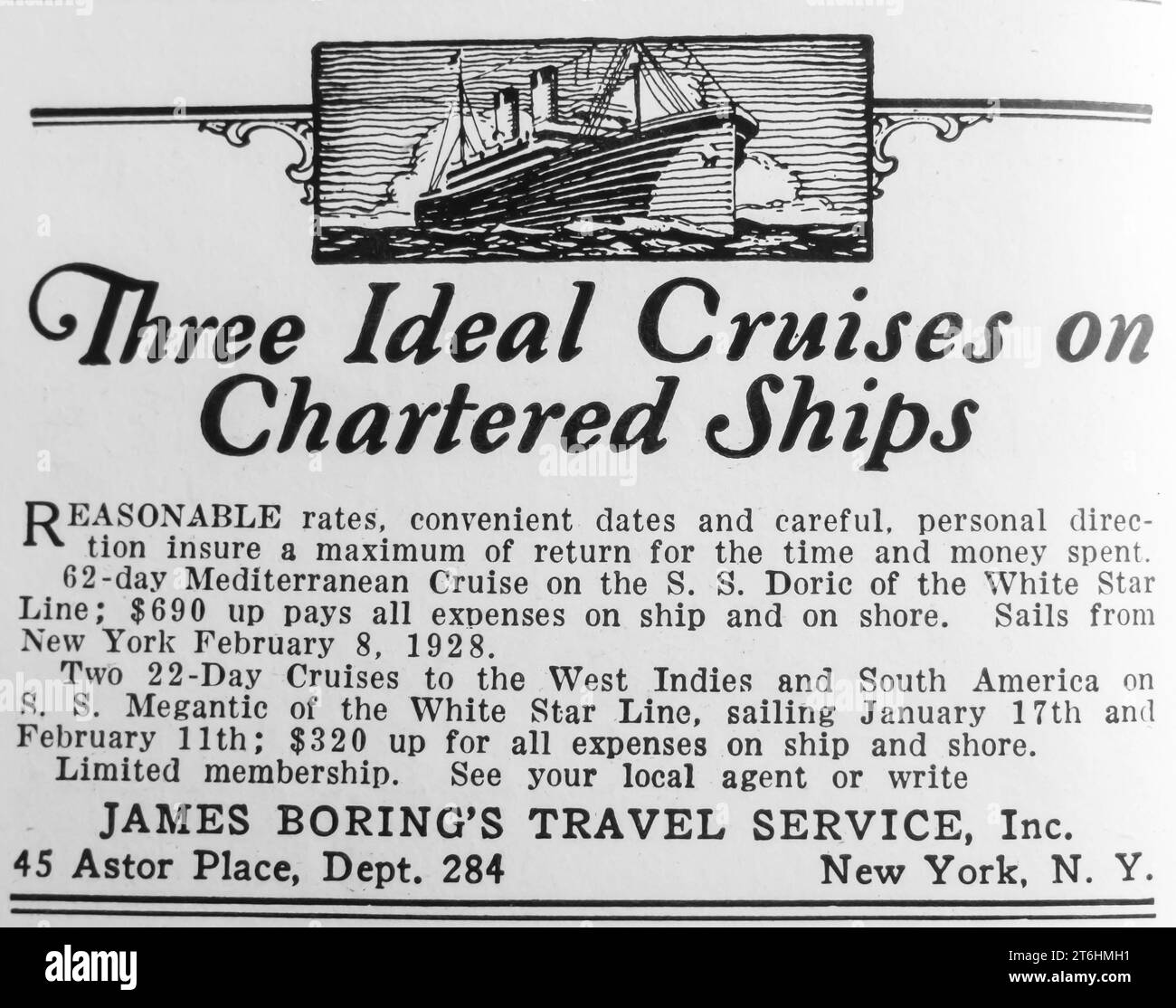 1927 James Boring effectue des croisières sur des navires chronométrés ad Banque D'Images