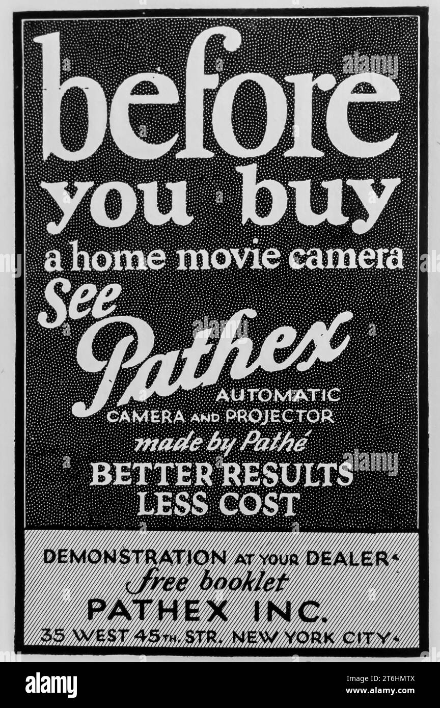 1927 Pathex Pathé annonce pour caméra et projecteur automatiques Banque D'Images