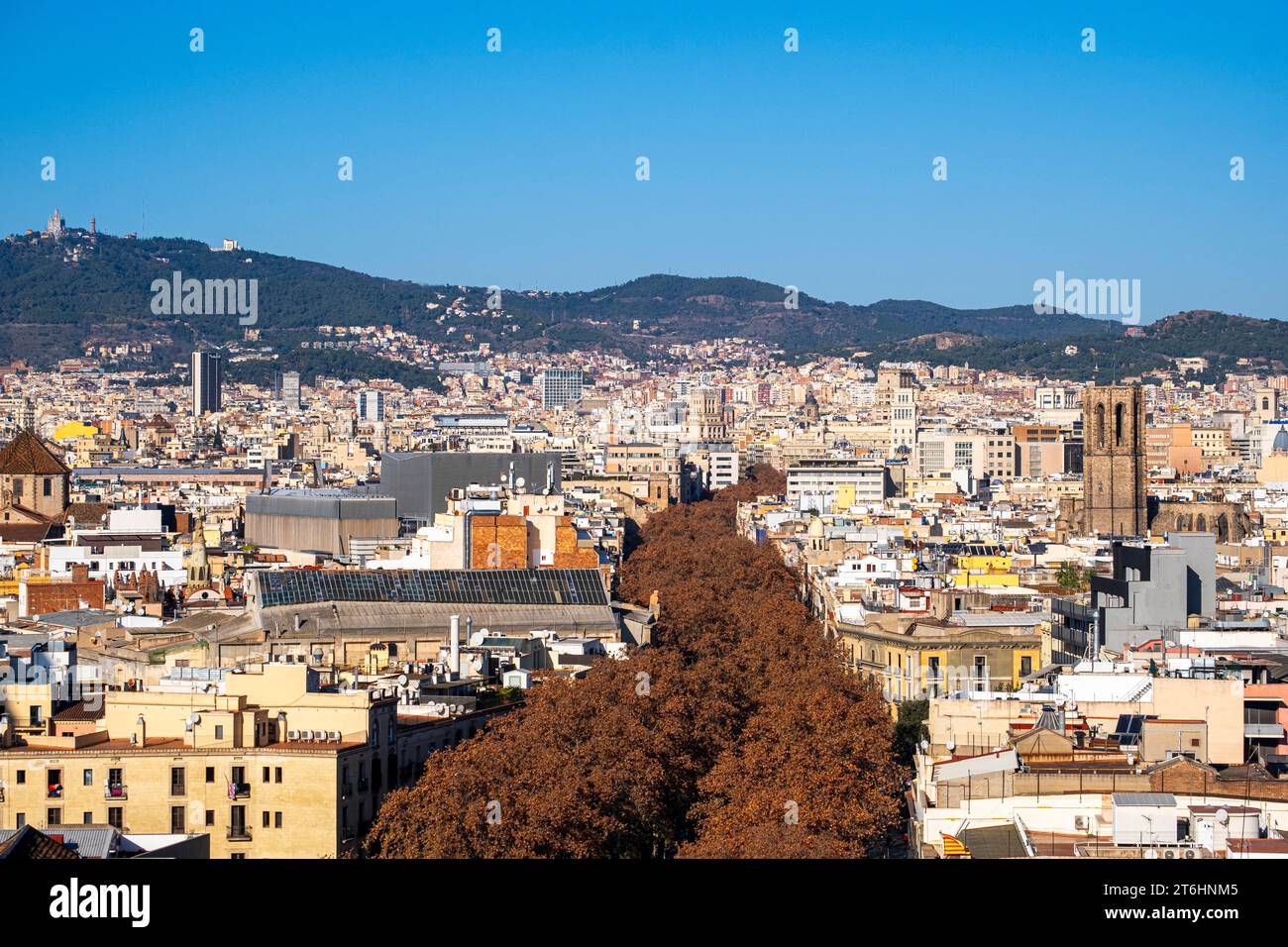 Vue aérienne de Las Ramblas et Barcelone à l'automne Banque D'Images