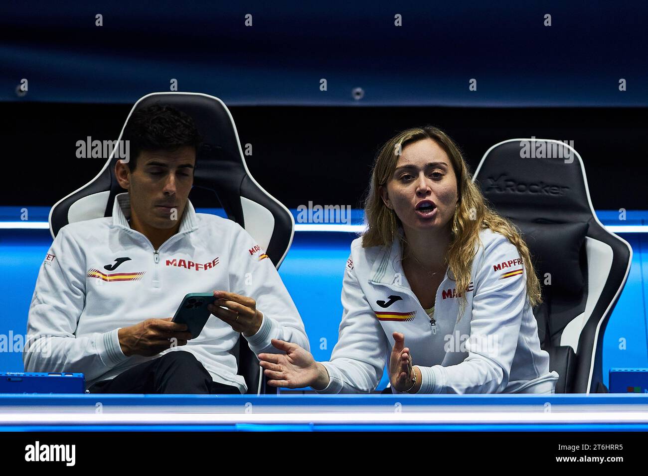 Séville, Espagne, 10 novembre 2023. Paula Badosa lors du match Rebeka Masarova (ESP) contre Katarzyna Kawa (POL) lors de la finale de la coupe Billie Jean King à Séville. Crédit : Omar Arnau crédit : Saolab/Alamy Live News Banque D'Images