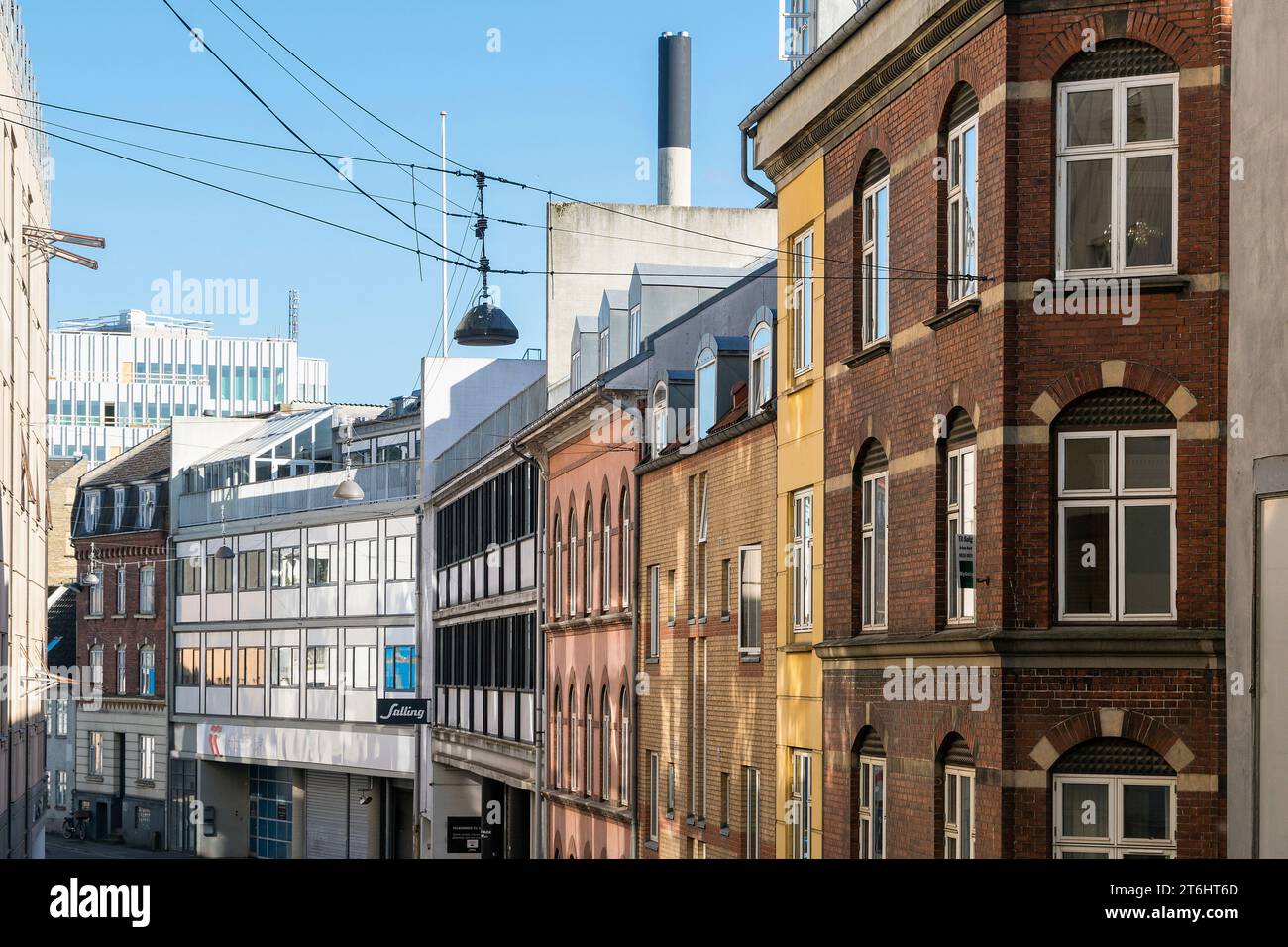 Danemark, Jutland, Aarhus, Skt. Clemens Torv, rue, façades typiques Banque D'Images