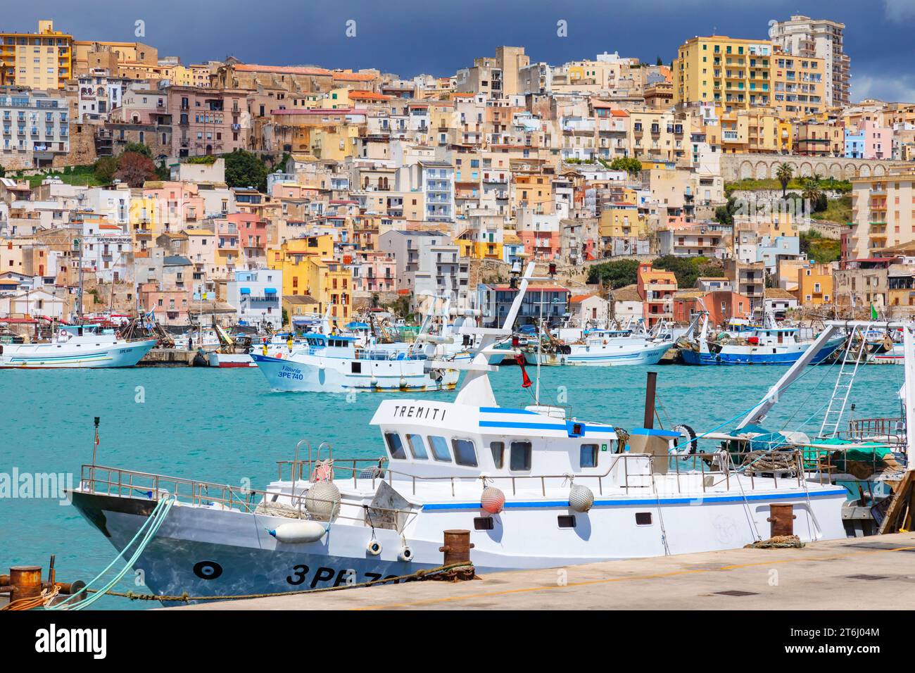 Port de Sciacca, Sciacca, district d'Agrigente, Sicile, Italie Banque D'Images