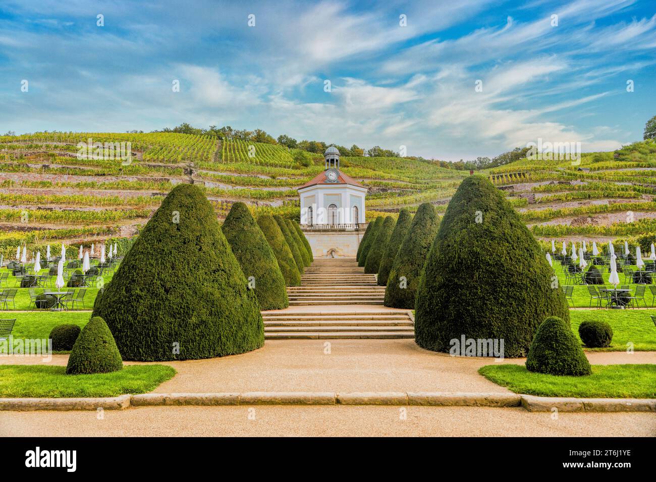 Belvedere Wackebarth Castle, jardin baroque, Saxon State Winery, Oberlößnitz, Radebeul, Saxe, Allemagne, Europe Banque D'Images