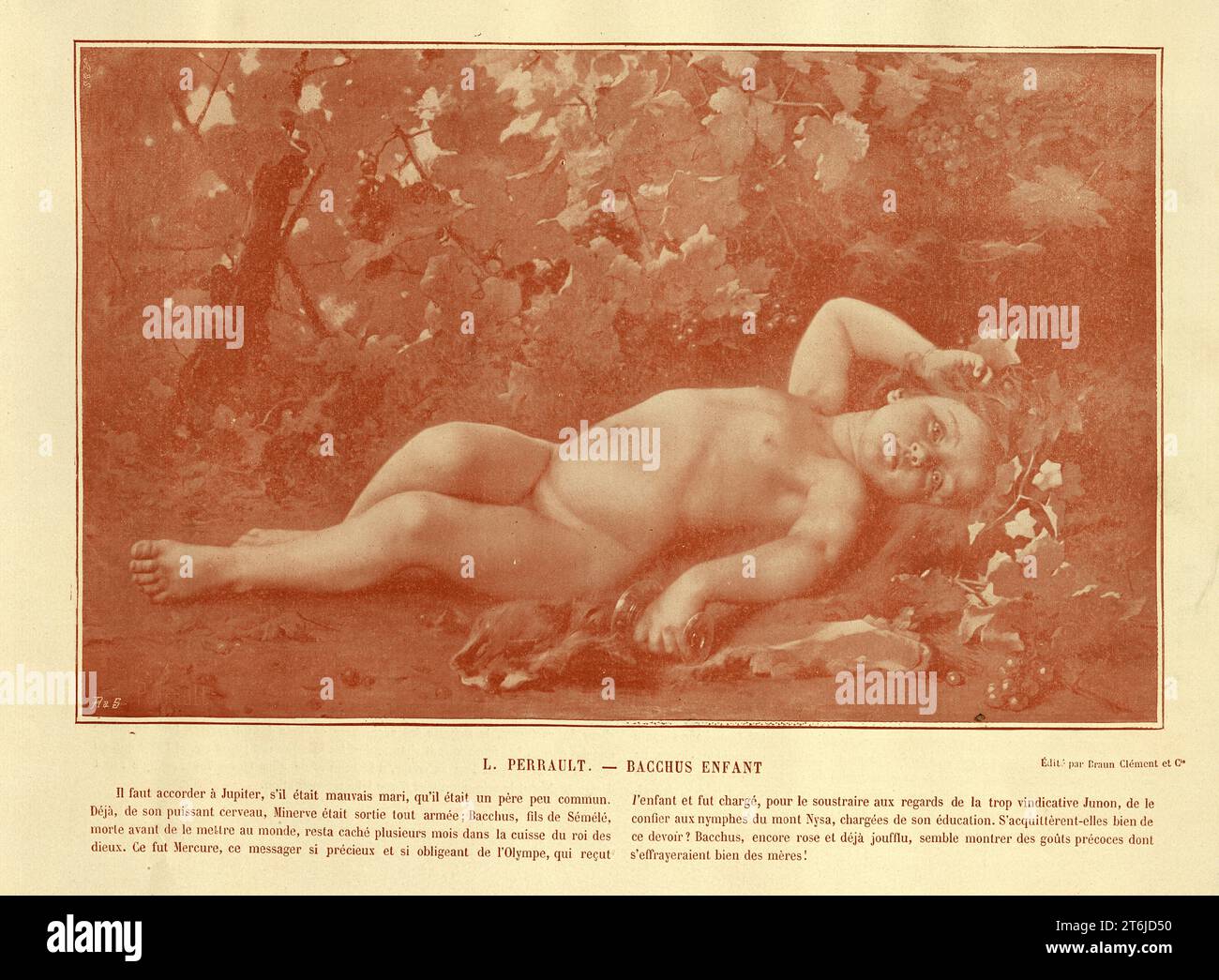 Illustration vintage d'après le tableau de Léon Jean Bazille Perrault, le Jeune Bacchus, Art victorien du 19e siècle Banque D'Images