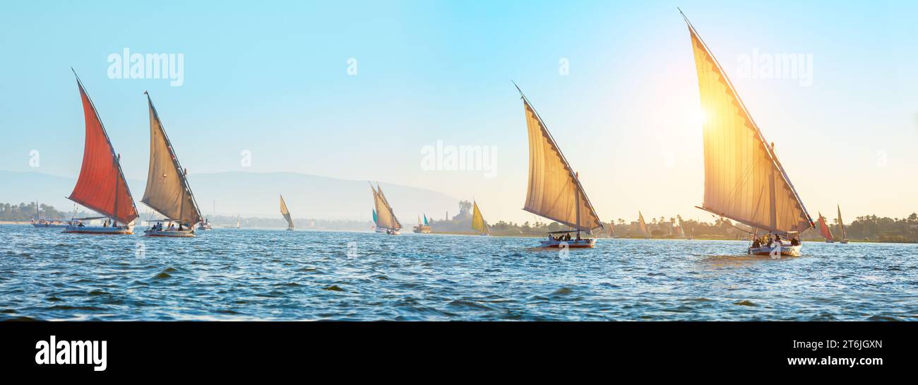 Promenade en bateau Felucca sur le nil, Louxor, Egypte Banque D'Images