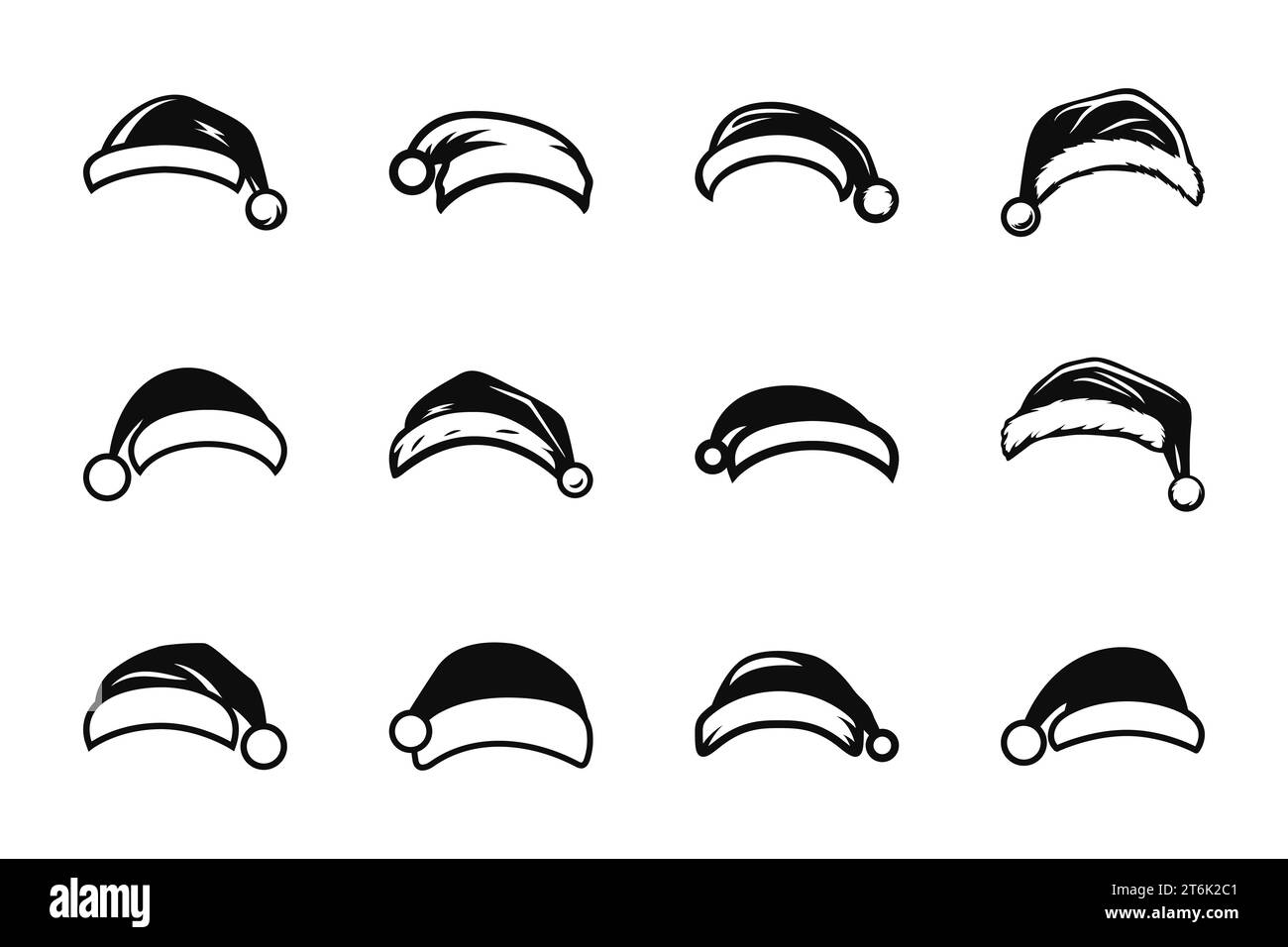Chapeau isolé de Père Noël vecteur, chapeau de Noël Père, chapeaux de tête de Saint Nicolas, modèle de conception pour pochoir. Illustration plate en noir et blanc, Père Noël Illustration de Vecteur