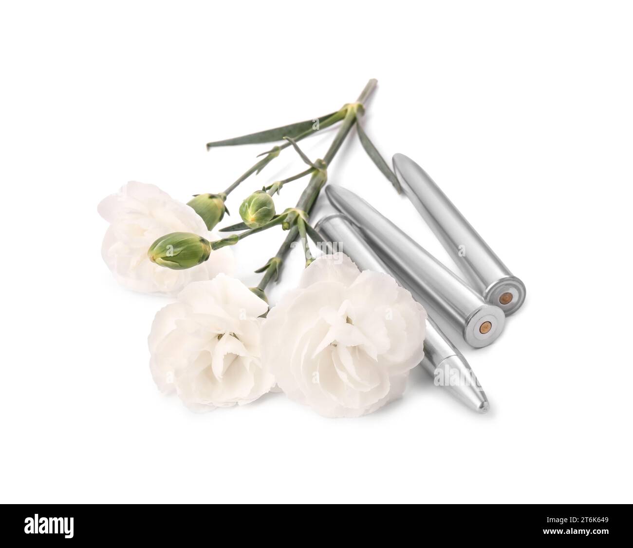 Balles et belles fleurs isolées sur blanc Banque D'Images
