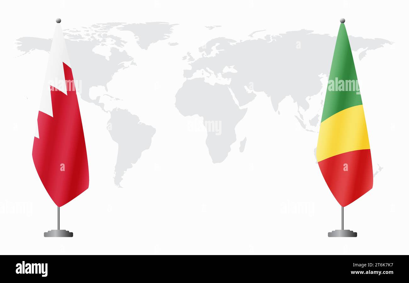 Bahreïn et Congo Brazzaville drapeaux pour réunion officielle sur fond de carte du monde. Illustration de Vecteur