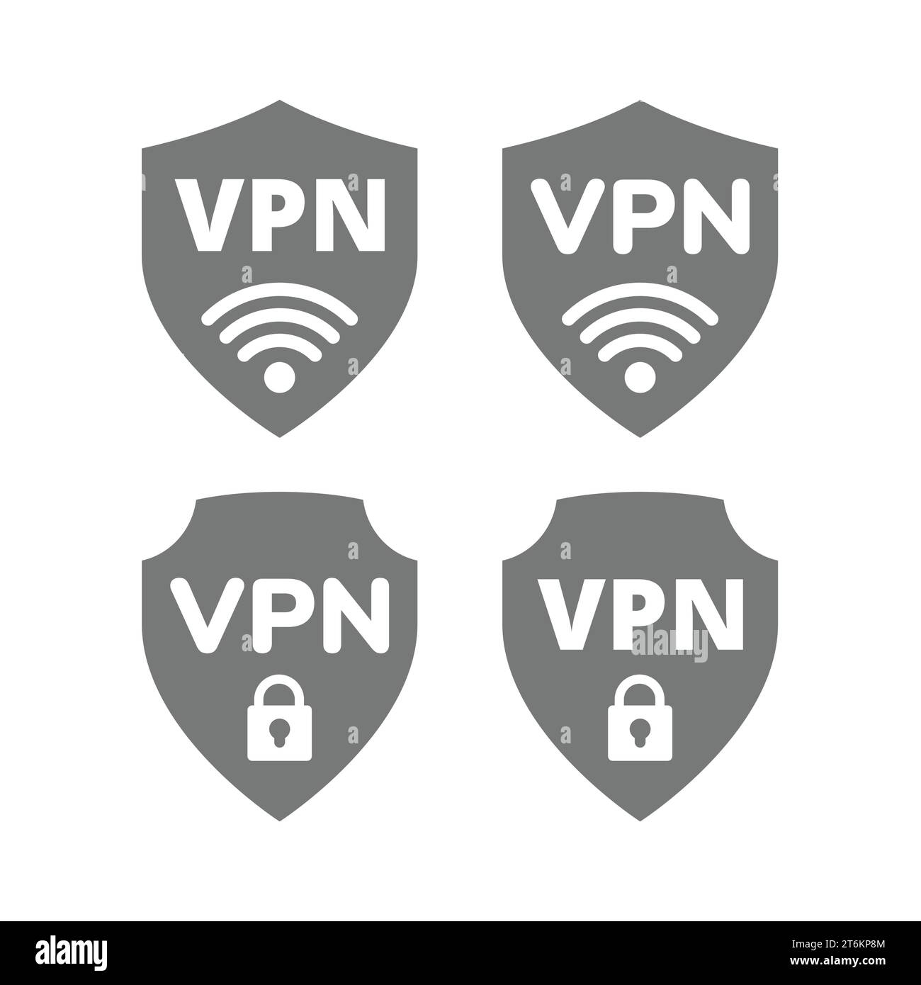 Bouclier VPN avec signal et icône de cadenas définis. Symbole de réseau privé sécurisé. Illustration de Vecteur