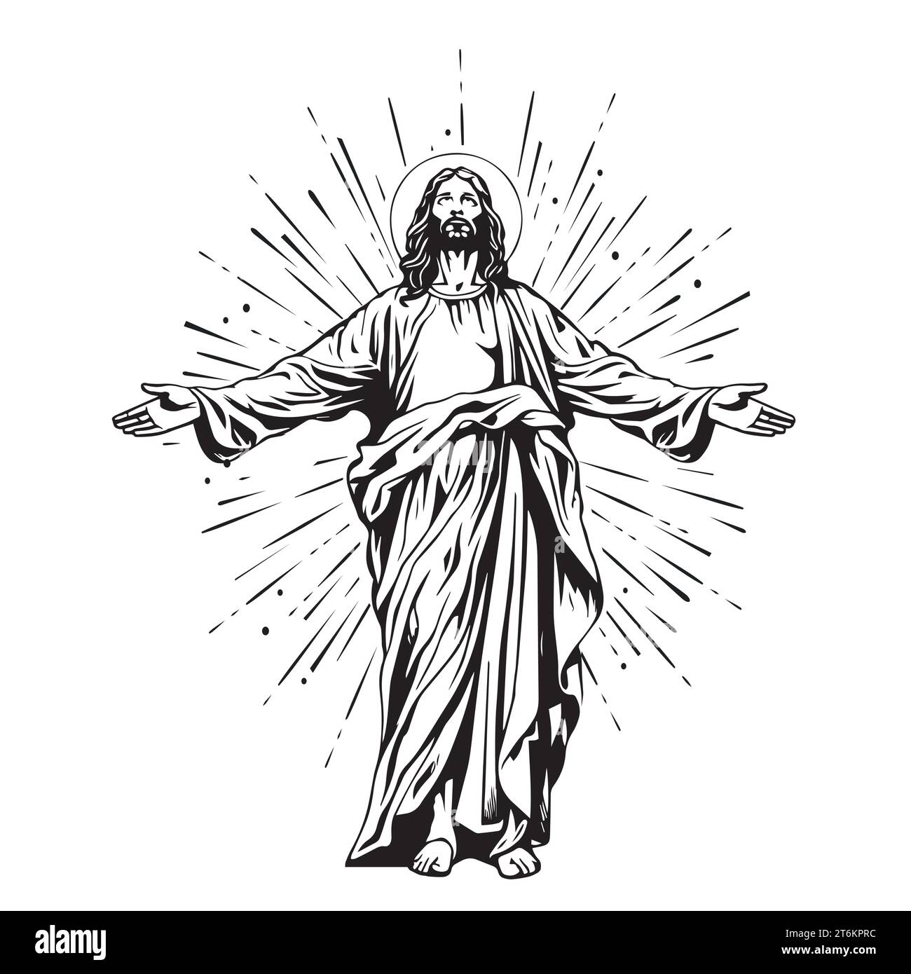 Dieu, Jésus christ, grâce, bon, concept d'ascension. Silhouette dessinée à la main de Jésus-christ, esquisse du concept de fils de dieu. Illustration vectorielle isolée. Illustration de Vecteur