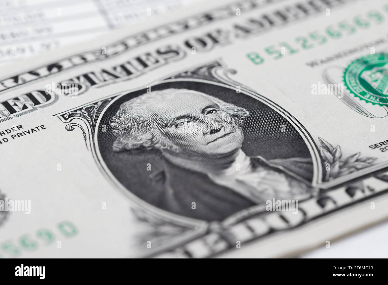 Vue rapprochée du billet d'un dollar américain. Banque D'Images Vue rapprochée du billet d'un dollar américain. Banque D'Images