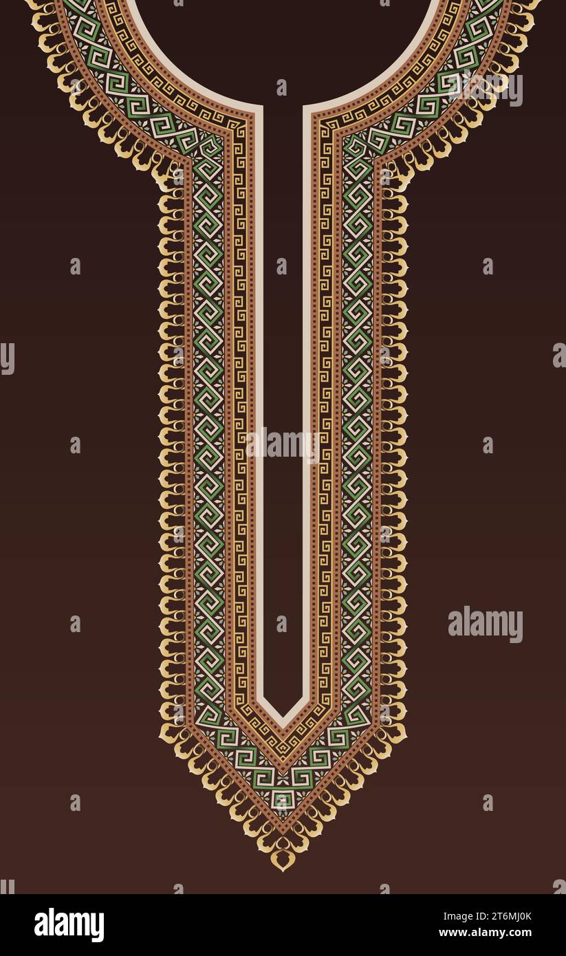 Design de mode pour la décoration sur le cou de kurta indien avec des motifs de fret grec ancien. Illustration de Vecteur