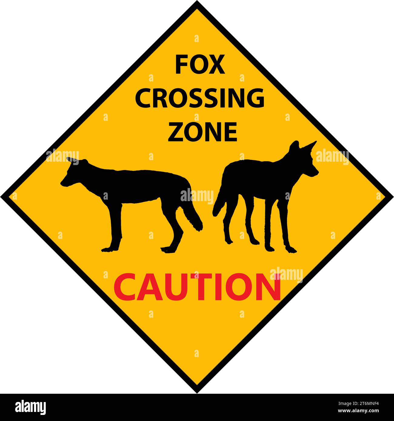 Panneau jaune : attention Fox Crossing zone. Conduisez lentement pour la sécurité des animaux. Panneau commun sur route. Illustration vectorielle sur fond blanc. Illustration de Vecteur