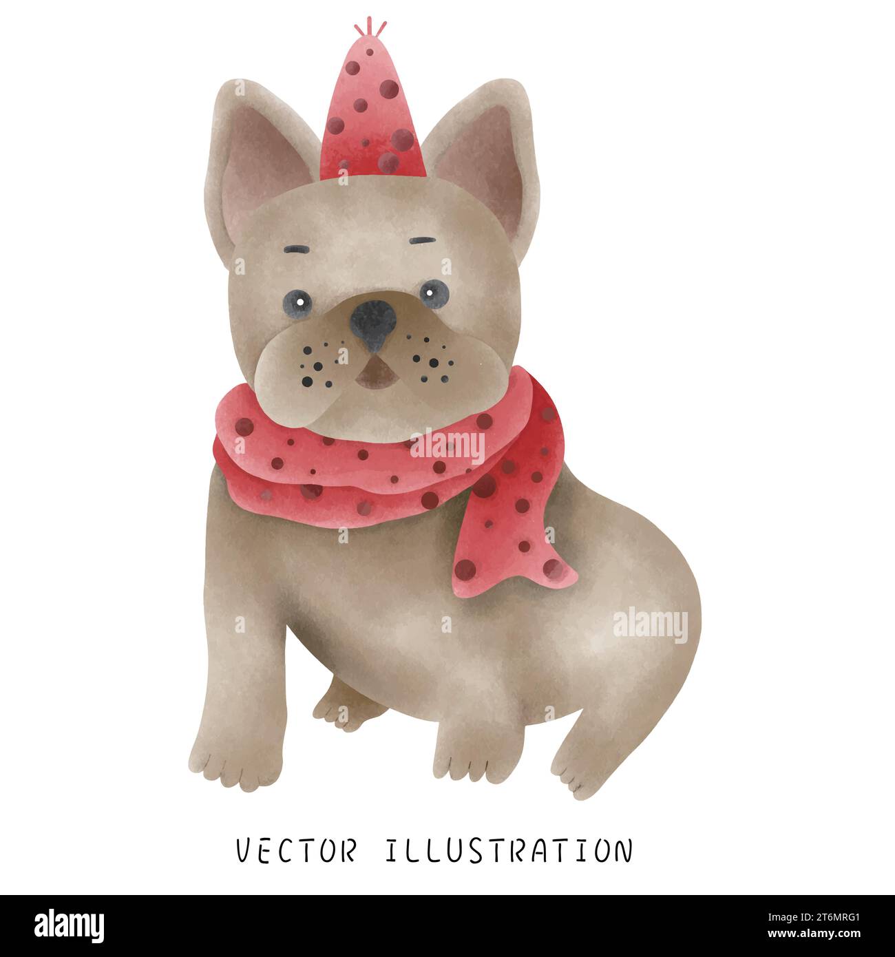 Mignon Bulldog français dans le style de Noël occidental Illustration de Vecteur