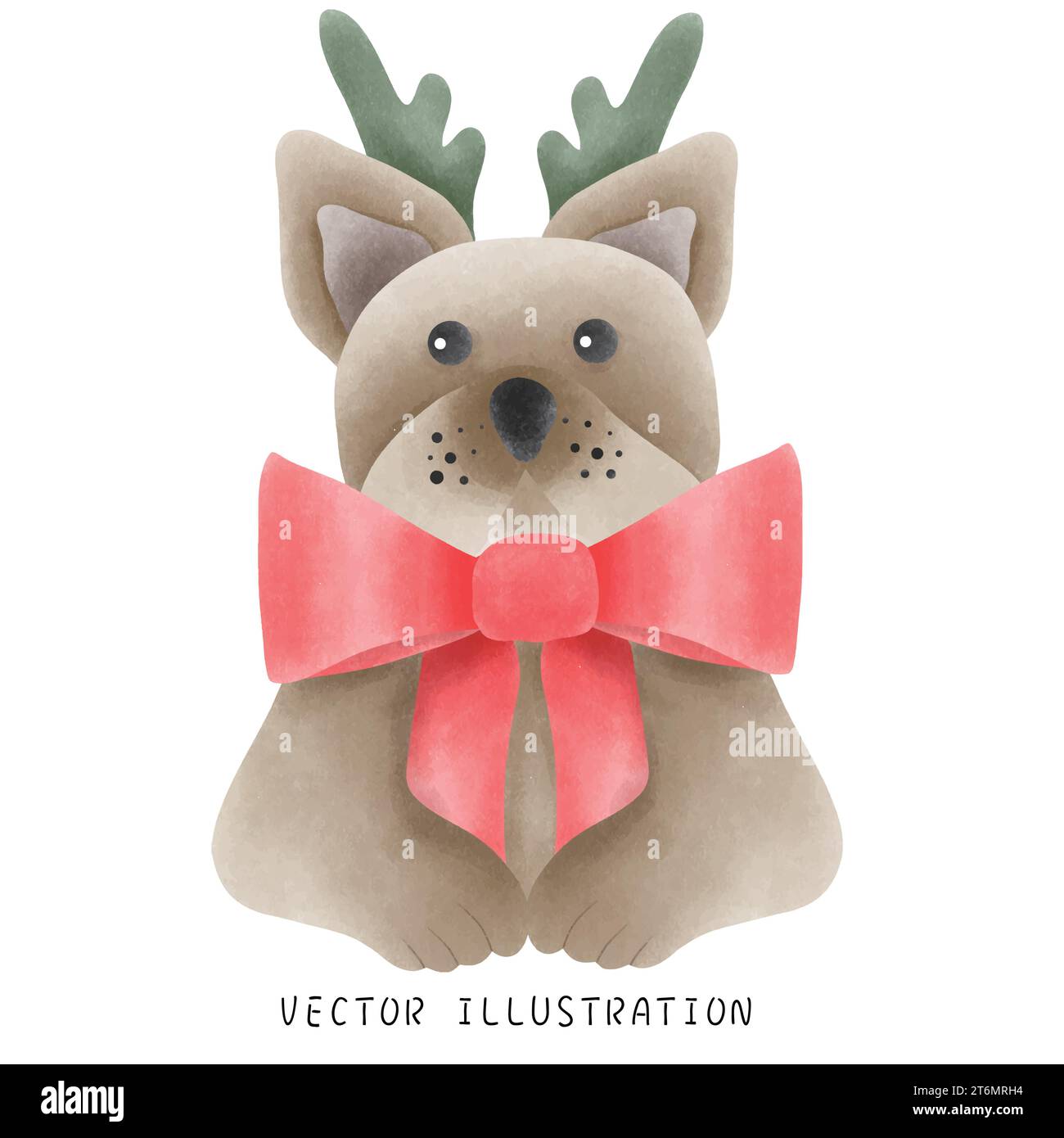 Mignon Bulldog français dans le style de Noël occidental Illustration de Vecteur