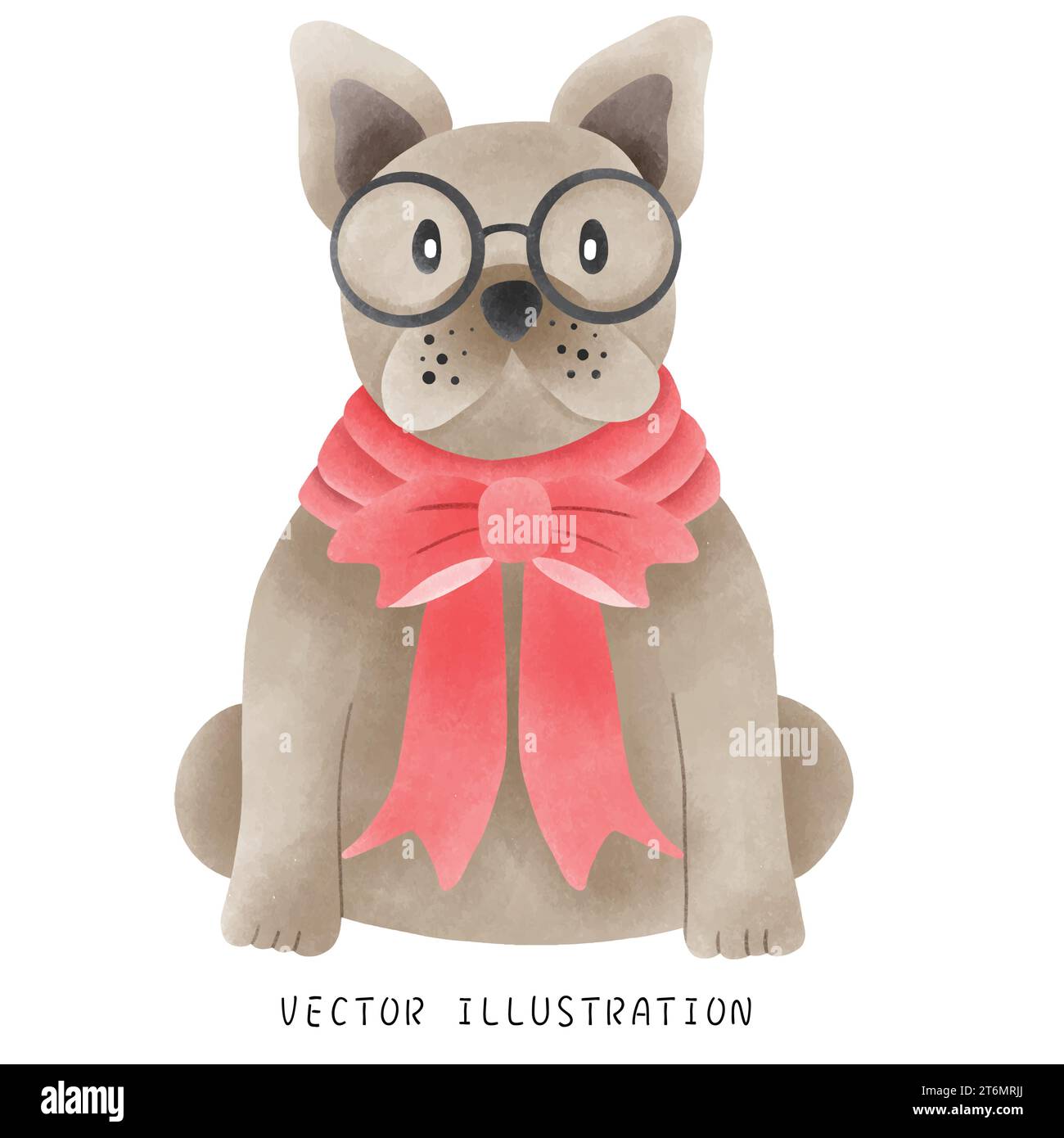 Mignon Bulldog français dans le style de Noël occidental Illustration de Vecteur