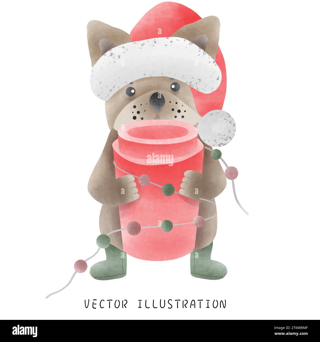 Mignon Bulldog français dans le style de Noël occidental Illustration de Vecteur