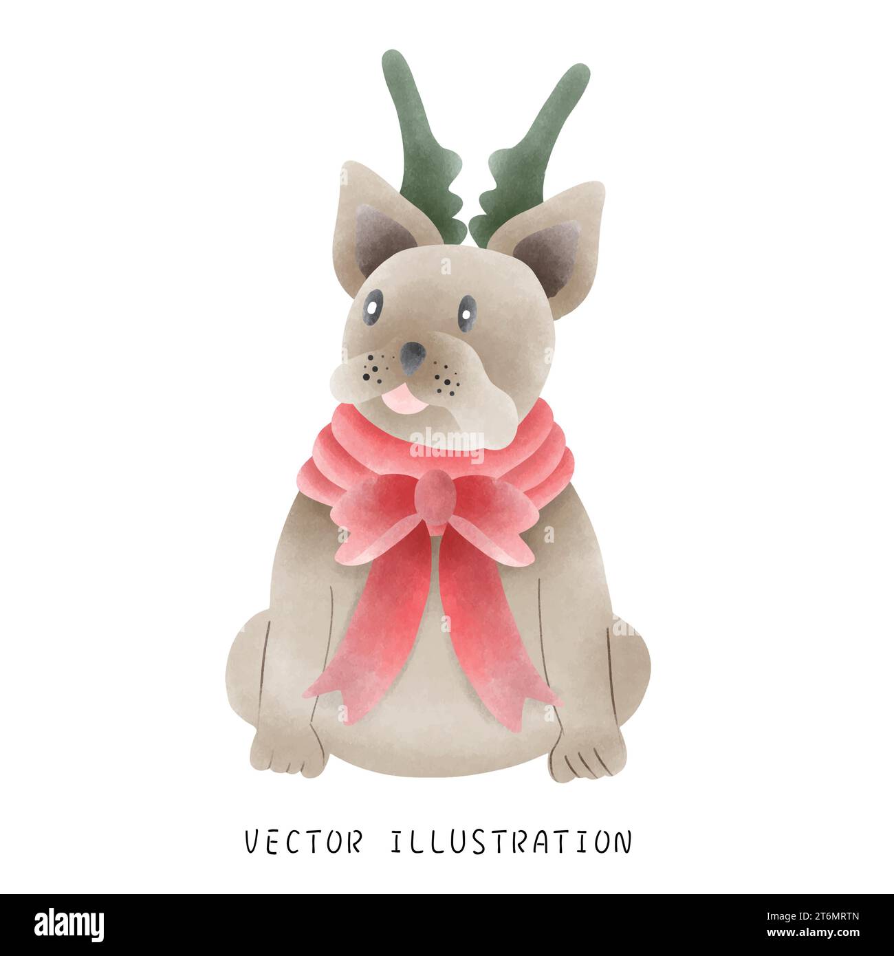 Mignon Bulldog français dans le style de Noël occidental Illustration de Vecteur