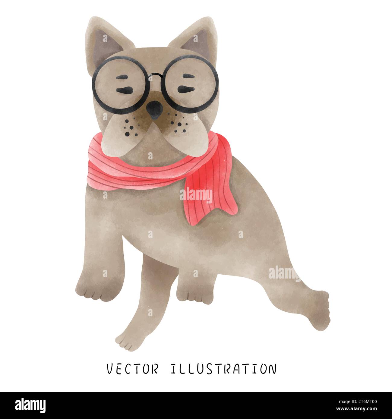 Mignon Bulldog français dans le style de Noël occidental Illustration de Vecteur
