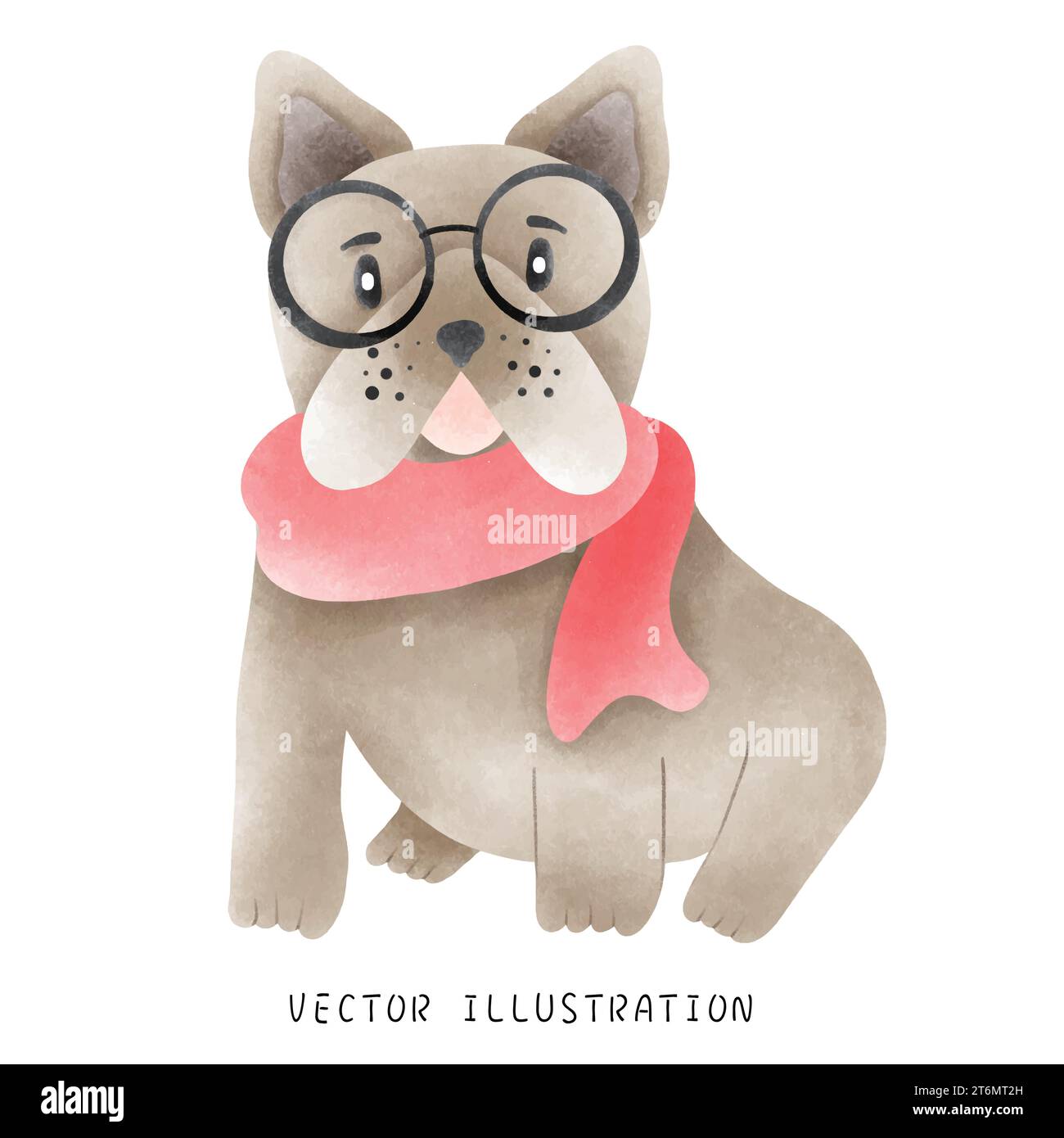 Mignon Bulldog français dans le style de Noël occidental Illustration de Vecteur