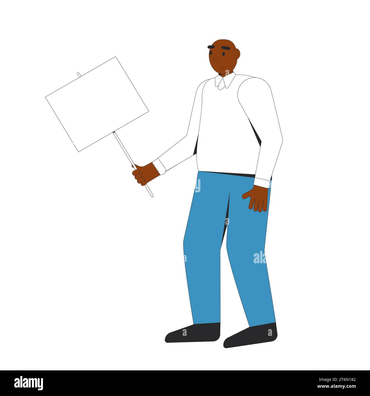 Homme tenant une bannière. Homme adulte avec plaque vierge. Illustration de dessin au trait de caractère vectoriel isolé sur fond blanc. Illustration de Vecteur