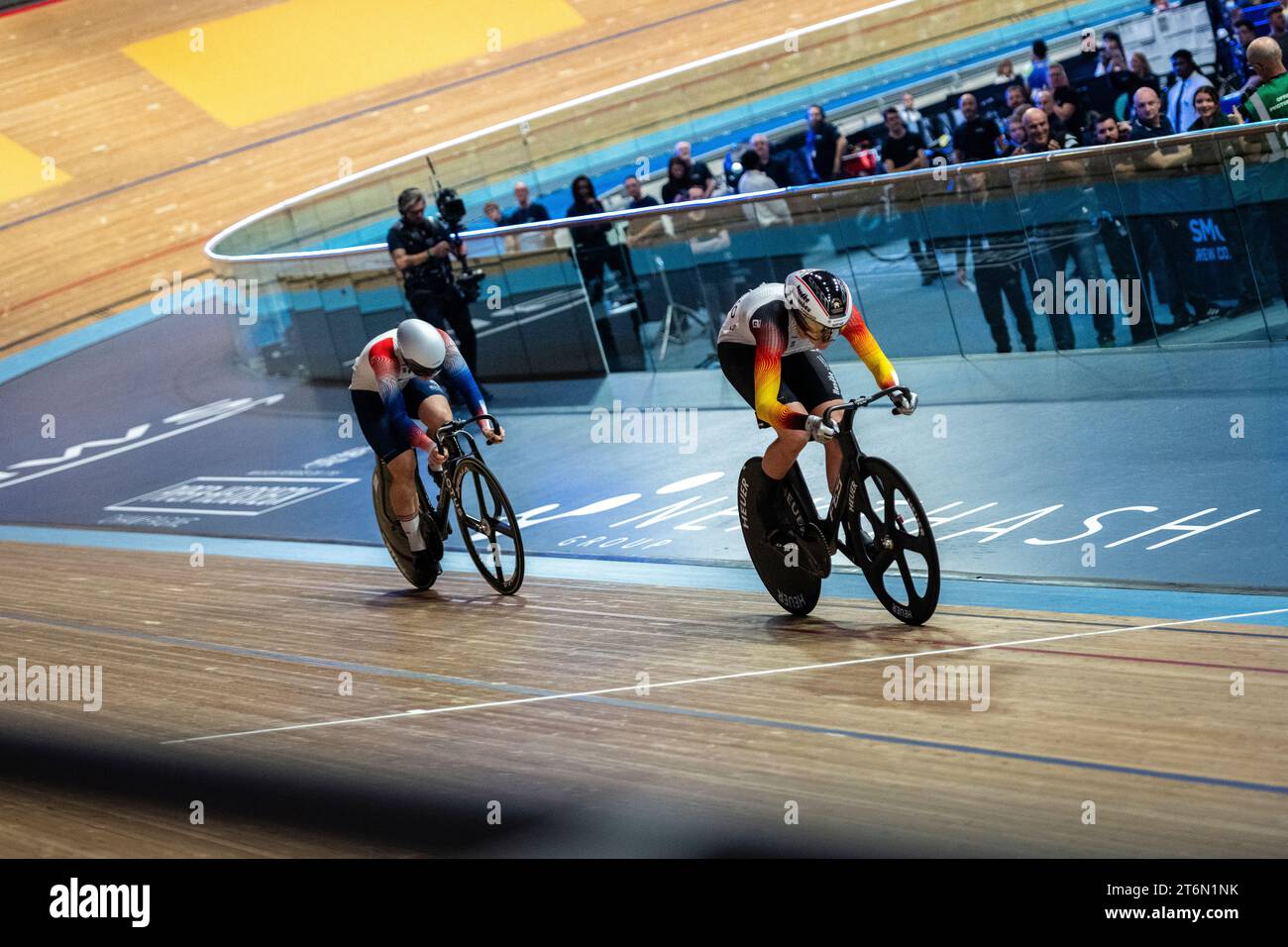 Alessa- Catriona Propster Allemagne remporte la finale de sprint féminin contre Katy marchant UK, UCI Track Champions League à Londres Round 4 novembre 10th Banque D'Images
