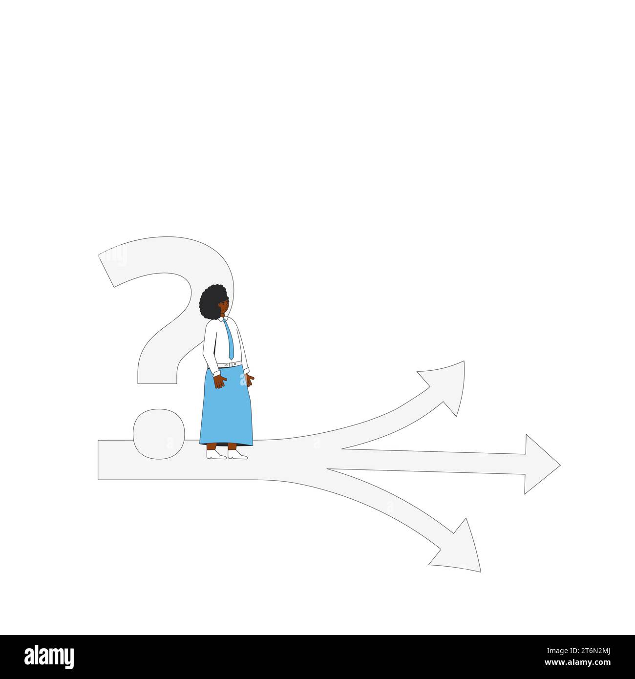 Jeune femme debout à la croisée des chemins. Plan de carrière. Personne ...