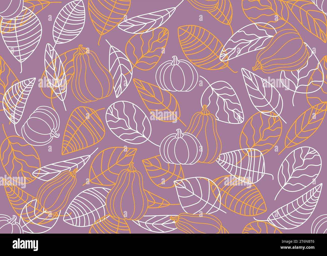 Motif sans couture de feuilles d'automne et de citrouilles. Vector automne modèle sans couture de contours sur un fond sombre. Illustration de doodle vectoriel. Illustration de Vecteur